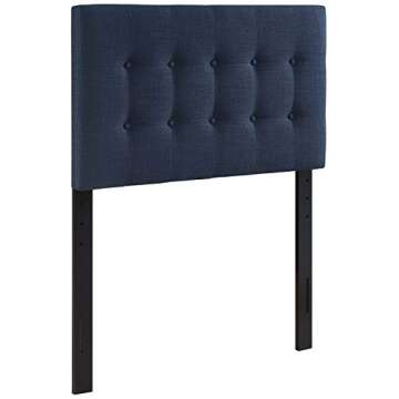 Modway Emily Tufted Button Linen Fabric Upholstered Twin Headboard in Navy