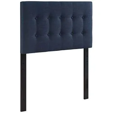 Modway Emily Tufted Button Linen Fabric Upholstered Twin Headboard in Navy