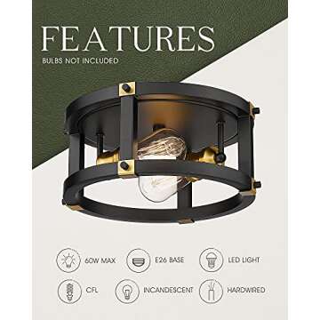 Audickic Vintage Industrial Flush Mount Ceiling Light