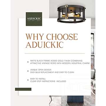 Audickic Vintage Industrial Flush Mount Ceiling Light