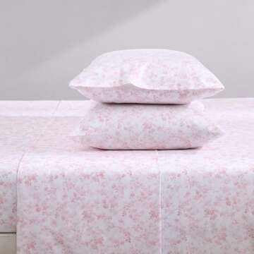 Laura Ashley Home Queen Sheet Set, Soft Sateen Cotton Bedding Set - Sleek, Smooth, & Breathable,Bella Pink