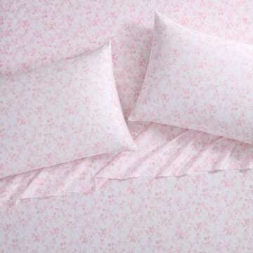 Laura Ashley Home Queen Sheet Set, Soft Sateen Cotton Bedding Set - Sleek, Smooth, & Breathable,Bella Pink