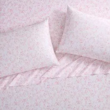 Laura Ashley Home Queen Sheet Set, Soft Sateen Cotton Bedding Set - Sleek, Smooth, & Breathable,Bella Pink