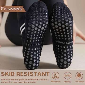 Purplepig 3 Pairs Grip Pilates Socks Non-Slip Yoga Socks for Women Pilates, Pure Barre, Barefoot Wor...