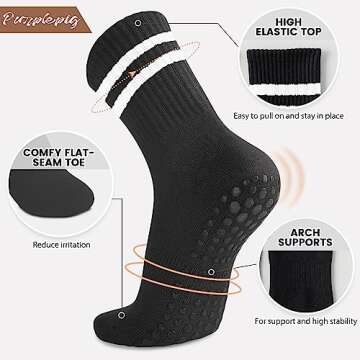 Purplepig 3 Pairs Grip Pilates Socks Non-Slip Yoga Socks for Women Pilates, Pure Barre, Barefoot Workout, Pregnancy, Hospital