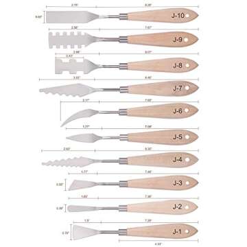 Togood 10pcs Stainless Steel Spatula Palette Knives For Artists, Art Tools For Oil Painting Acrylic Mixing Special Effects, Wooden handle