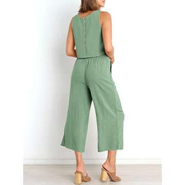 ANRABESS Women's Summer 2 Piece Outfits Sleeveless Crop Top Capri Wide Leg Pants Jumpsuit Casual Lin...