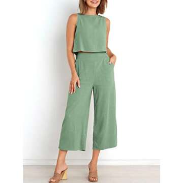 ANRABESS Women Summer 2 Piece Crop Top Wide Leg Pants