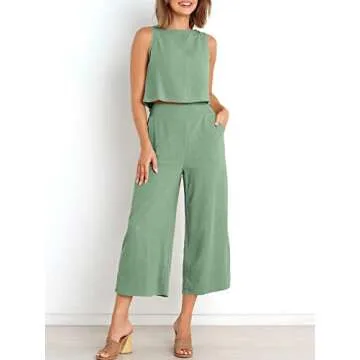 ANRABESS Women Summer 2 Piece Crop Top Wide Leg Pants