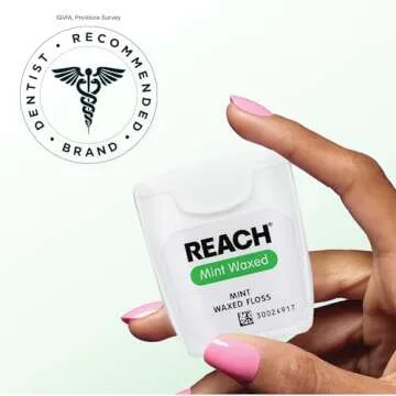 REACH Waxed Dental Floss, Mint, Shred Resistant & Easy to Use