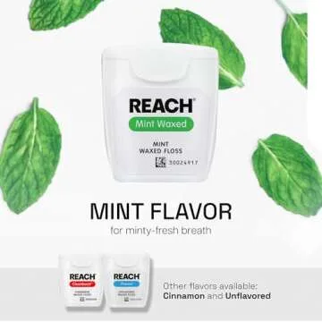 REACH Waxed Dental Floss, Mint, Shred Resistant & Easy to Use