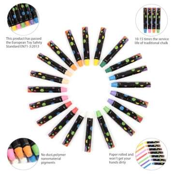 PHILODOGS Healthy Dustless Sidewalk Chalk With Paper Holder - 20 Colored Pieces for Non-Toxic Outdoor Art Play, School Blackboards and Washable Toddler Drawing and Writing.