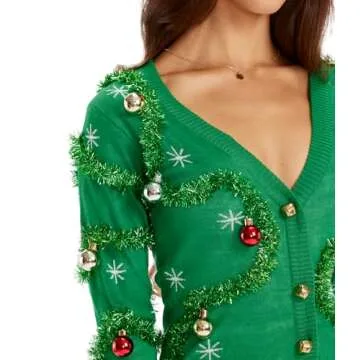 Tipsy Elves Christmas Sweater Dresses for Women - Cute Winter Themed Dresses - Instant Holiday Outfits - Women's Easy Green Gaudy Garland Christmas Sweater Dress Size Small