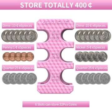 Coin Holder for Car, Silicone Coin Organizer Change Holder for Car, Portable Storage 32 Coins Includ...