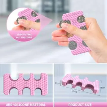 Coin Holder for Car, Silicone Coin Organizer Change Holder for Car, Portable Storage 32 Coins Include Penny, Nickel, Dime and Quarter, Pink