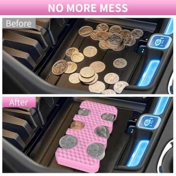 Coin Holder for Car, Silicone Coin Organizer Change Holder for Car, Portable Storage 32 Coins Include Penny, Nickel, Dime and Quarter, Pink