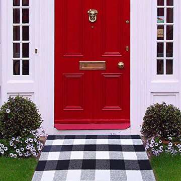 Cotton Buffalo Check Rugs Front Porch Rug Doormat 2' x 3' Plaid Rug Outdoor Buffalo Checkered Throw Rug Black and White Farmhouse Checkered Door Mat Washable Woven Mat (23.6"x35.4", Checkered Black)