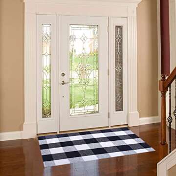 Cotton Buffalo Check Rugs Front Porch Rug Doormat 2' x 3' Plaid Rug Outdoor Buffalo Checkered Throw Rug Black and White Farmhouse Checkered Door Mat Washable Woven Mat (23.6"x35.4", Checkered Black)