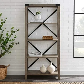 Walker Edison Urban Industrial Bookshelf in Grey Wash