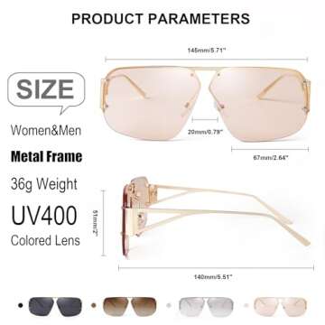 ADE WU Designer Aviator Sunglasses Womens Mens Trendy Oversized Metal Rimless Frame Shades Lentes De Sol Para Mujer Brown