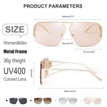 ADE WU Designer Aviator Sunglasses Womens Mens Trendy Oversized Metal Rimless Frame Shades Lentes De Sol Para Mujer Brown