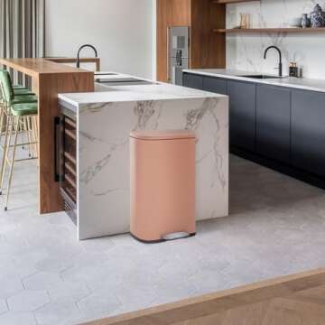 FDW Kitchen Trash Can with Lid for Office Bedroom Bathroom Step Trash Bin Fingerprint-Proof Brushed Stainless Steel Garbage Can 13 Gallon / 50 Liter, Pink