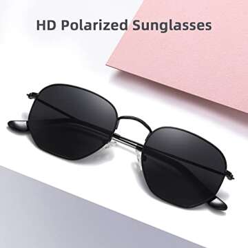 MEETSUN Polarized Hexagon Sunglasses for Women Men Polygon Square Sun Glasses UV400 Protection Metal Frame 2 Pack-Gold Gray+Black Gray