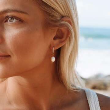 CHESKY Pearl Earrings for Women, Trendy 14k Gold Plated Drop Earrings for Women Hypoallergenic Small...