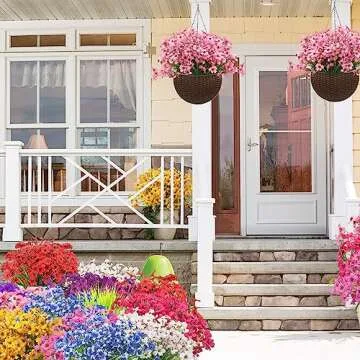 Grunyia 20 Bundles Artificial Flowers, Outdoor Indoor UV Resistant Fake Flowers No Fade Faux Plastic Plants Garden Porch Window Box Decoration