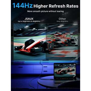 JSAUX USB C to HDMI Cable 10ft | 4K@60Hz | USB 3.1 Type C to HDMI 2.0 Cord for Home Office, (Thunderbolt 3/4 Compatible) with iPhone 16 Pro Max, MacBook Pro/Air, Galaxy S8 to S24, iPad Pro, iMac-Black