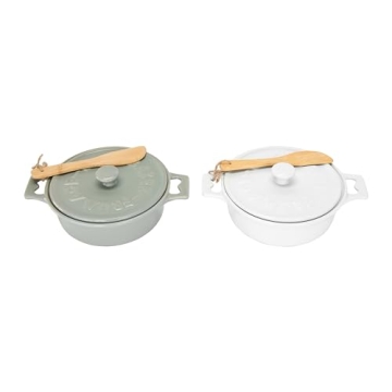 Creative Co-Op Elegant Brie Bakers with Lids & Wooden Spreaders Set of 2