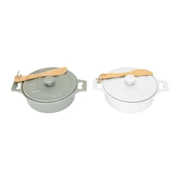 Creative Co-Op Elegant Brie Bakers with Lids & Wooden Spreaders Set of 2
