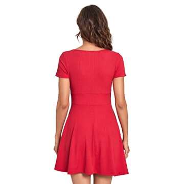 Verdusa Women's Surplice Neck Short Sleeve Mini Wrap A Line Fit and Flare Dress Red M
