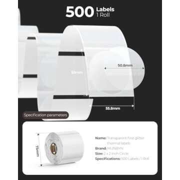 MUNBYN 2 Inch Silver Fine Glitter Thermal Labels - 500 Round Printable Stickers