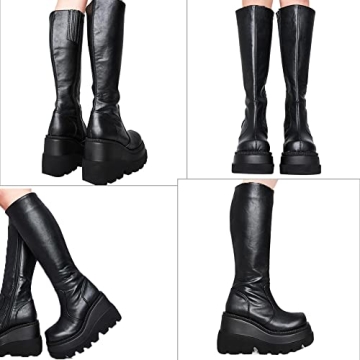 CELNEPHO Womens Stylish High Platform Combat Boots