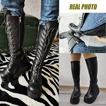 CELNEPHO Womens Stylish High Platform Combat Boots