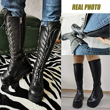 CELNEPHO Womens Stylish High Platform Combat Boots