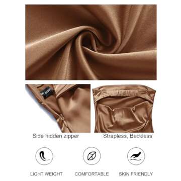MEROKEETY Women 2025 Summer Strapless Satin Tube Bodycon Backless Wedding Guest Maxi Dress Brown Medium
