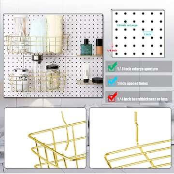 8 Pieces Pegboard Baskets Pegboard Bins Peg Board Racks Wire Peg Board Shelf Wall Organizer Attachments for Organizing Various Tools Workbench Accessories Garage Storage(Gold,S, M, L, XL)