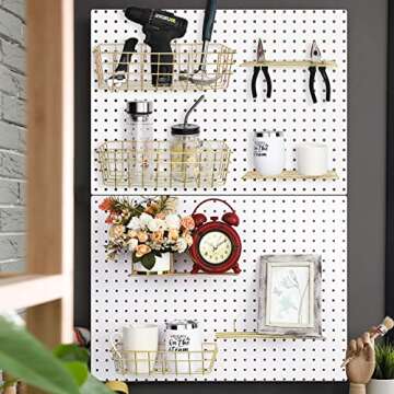 8 Pieces Pegboard Baskets Pegboard Bins Peg Board Racks Wire Peg Board Shelf Wall Organizer Attachments for Organizing Various Tools Workbench Accessories Garage Storage(Gold,S, M, L, XL)