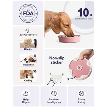 LE TAUCI Ceramic Slow Feeder Dog Bowls Small Breed, 0.6 Cups Dog Food Dish for Fast Eaters, Puzzle Bowl for Small Dogs and Cats,Pink