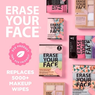 ERASE YOUR FACE Makeup Remover Cloths - Reusable Microfiber Face Towels to Cleanse & Remove Makeup - Water Activated, Dual-Sided Design for Easy Use (4 Count)