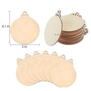 pojah 60Pcs Wood Slices,5" Wooden Christmas Ornaments,Unfinished Predrilled Wood Circles for Crafts ...