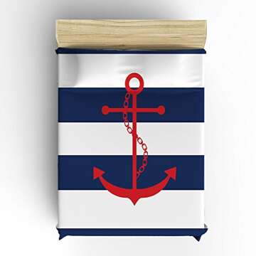 Prime Leader 4 Pcs Bedding Set-Nautical Red Anchor Navy Blue and White Stripe Duvet Cover Set Ultra ...