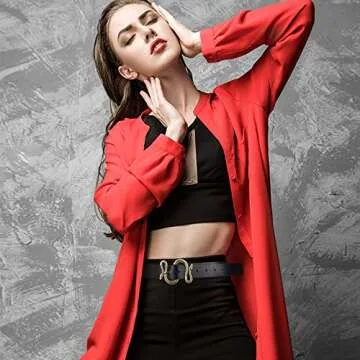 Taffeta Alley Black Leather Belts for Women, Stylish PU Leather with Gold Snake Buckle, 120cm Long