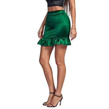 LYANER Women's Satin Ruffle Hem High Waist Fishtail Bodycon Mini Short Skirt Dark Green X-Large
