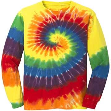 Joe's USA Koloa Surf Colorful Long Sleeve Tie-Dye T-Shirt (Large-Rainbow)