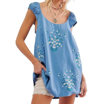 Loafawes Womens Floral Embroidered Dress Casual Wedding Guest Dresses Lightweight Summer Dresses for...