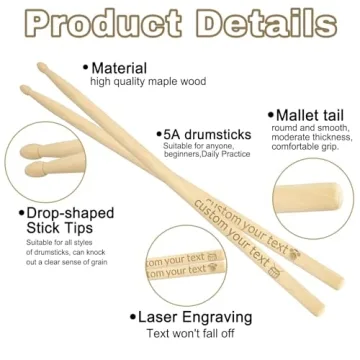 Personalized Wooden Drumsticks Custom Engraved 5A Size