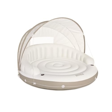 INTEX 58292EP Canopy Island Inflatable Pool Float: Comfortable Lounge Surface – Built-in Cup Holders – Detachable Sunshade – 440lb Max Weight Capacity – 78.5" x 59"